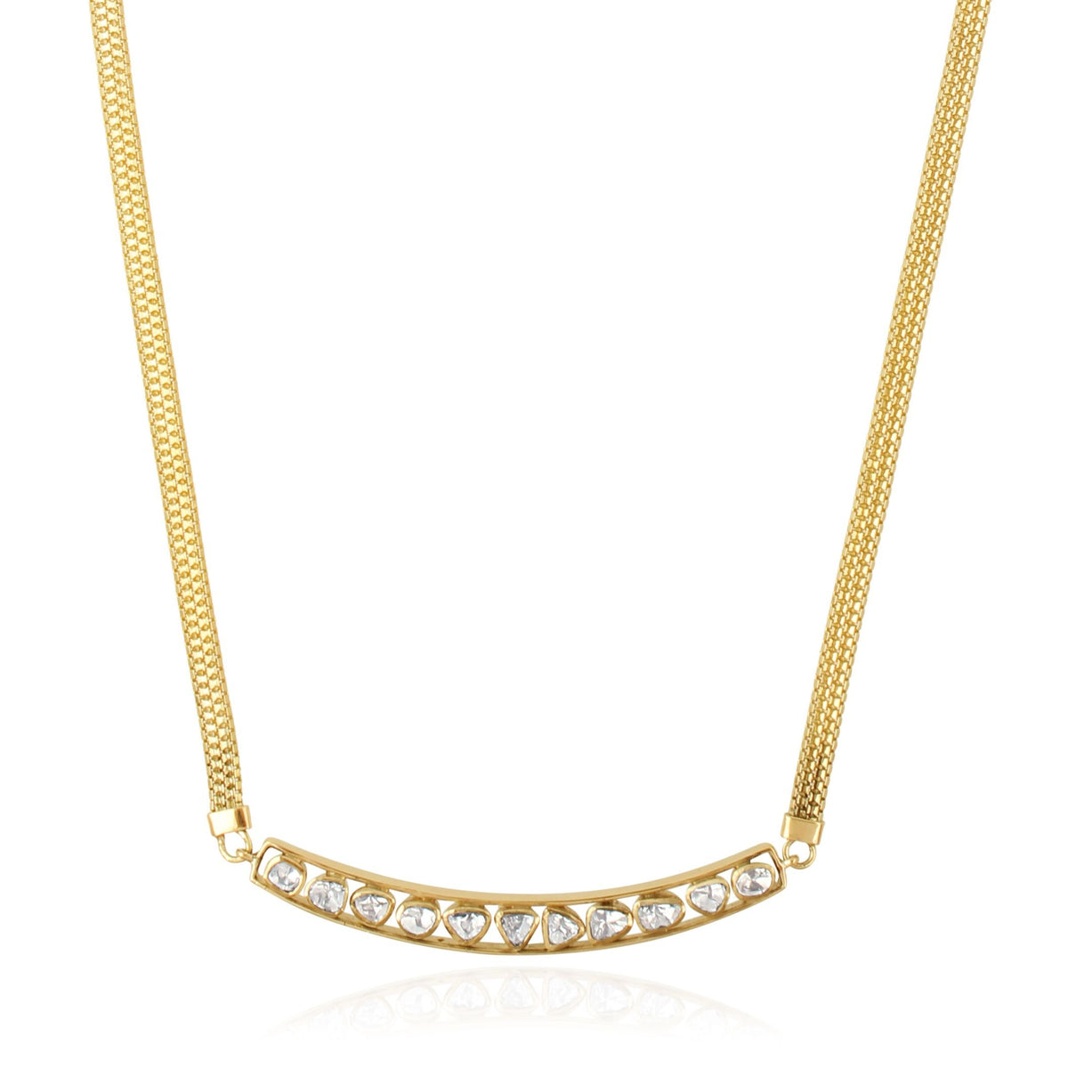 18Kt Yellow Gold Polki Diamond Bar with Smile Necklace Fine Jewellery for Women