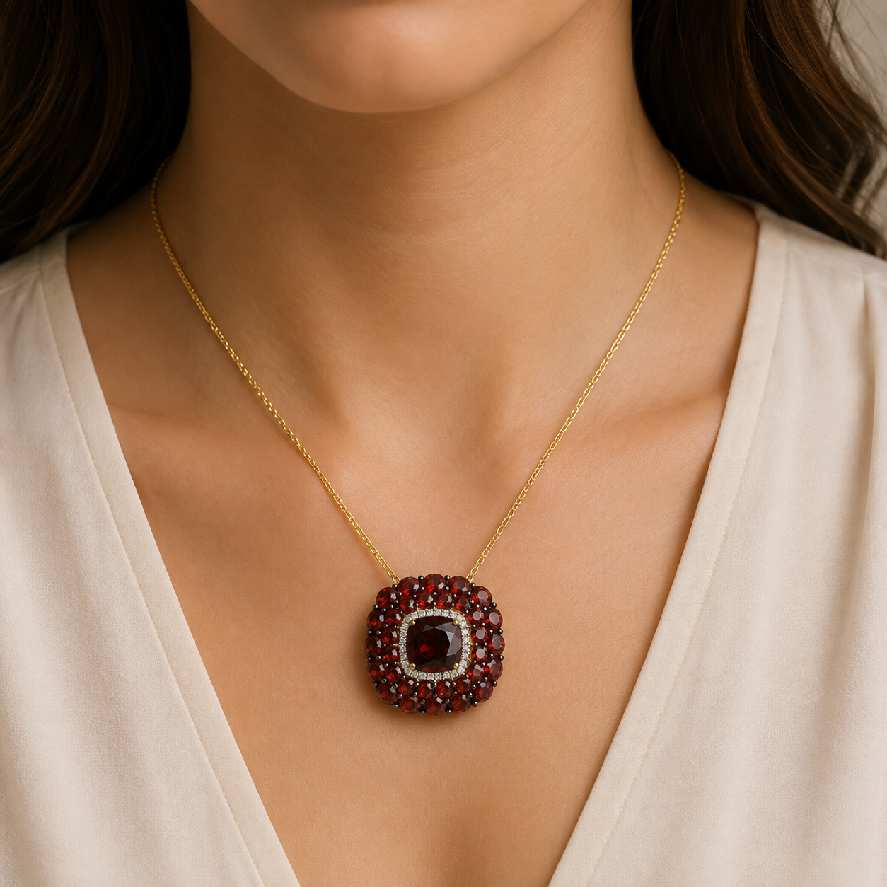 Royal Garnet Halo Necklace