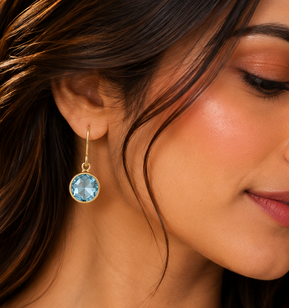 Blue Topaz Swiss Halo Drop Earrings