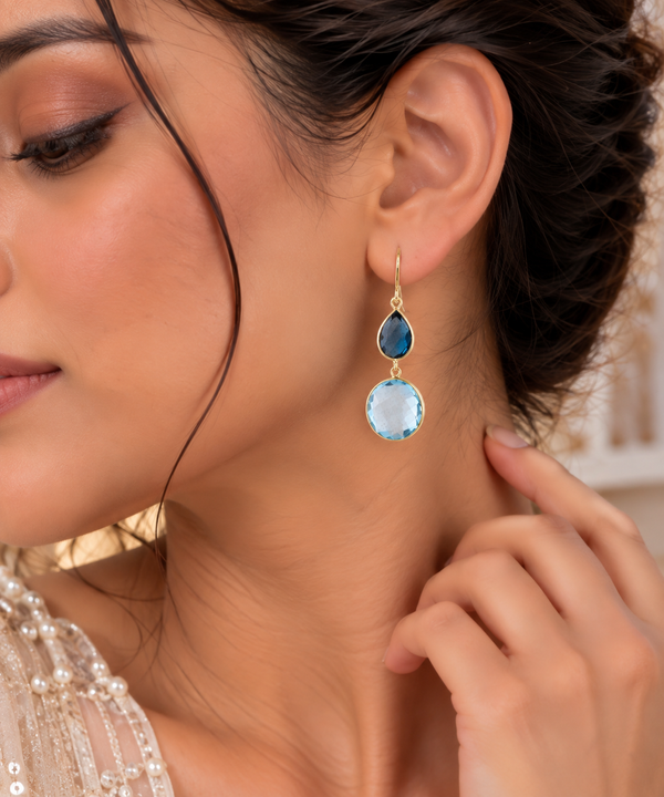 Golden Blue Topaz Cascade Earrings