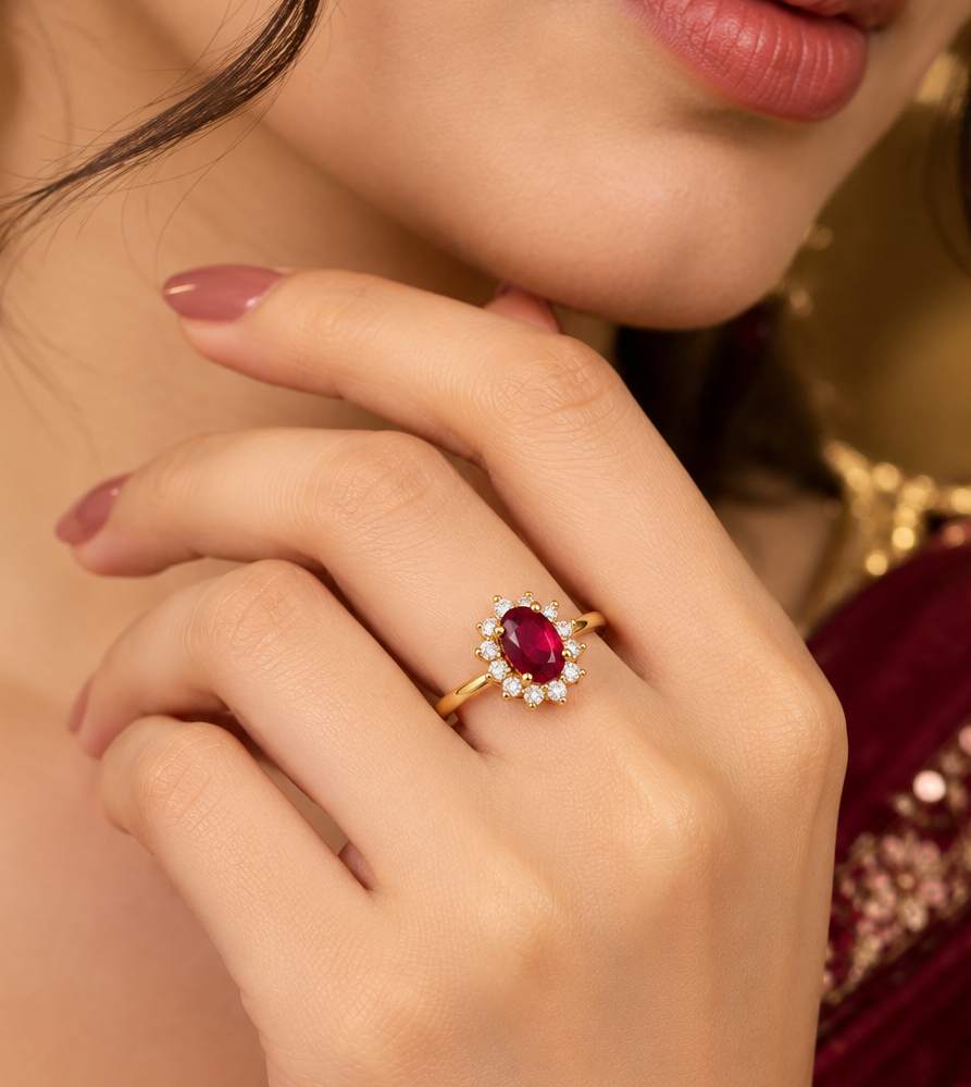 Ruby Royal Sparkling Diamond Halo Ring