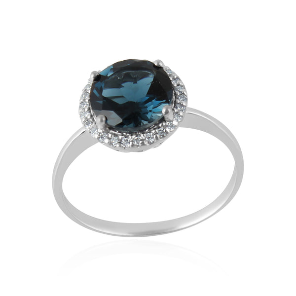 Royal Blue Topaz London Halo Ring